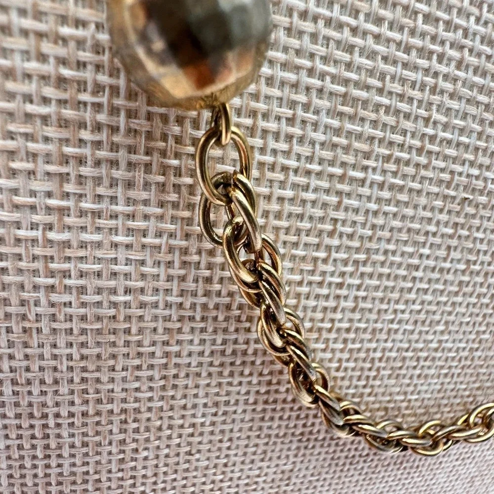 Vintage 80s Gold Tone Ball Bead‎ Station Necklace Rope Chain Statement Jewelry